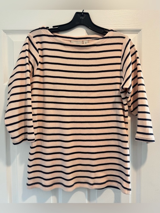 L.L. Bean Tops - LL Bean Cotton Boatneck Cotton Top in Light Pink and Navy Stripes